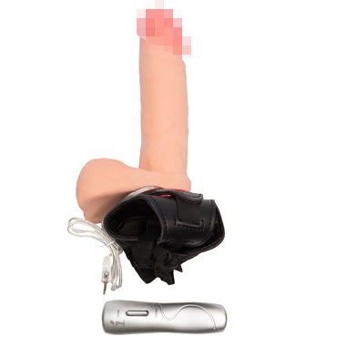 Пикантные Штучки Реалистичный Вибро-страпон 18 см, телесный, С поясом для крепления