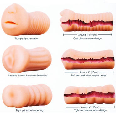 NMC XXX To-Go Threesome, телесные - Набор мастурбаторов - купить в секс шопе