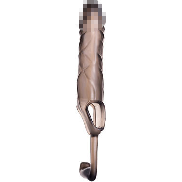 ToyFa Xlover Penis Extender, черная - Реалистичная насадка с петлей для мошонки и анальным отростком - купить в секс шопе