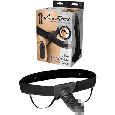 Lux Fetish Unisex Vibrating Hollow Strap-on Dildo, черный