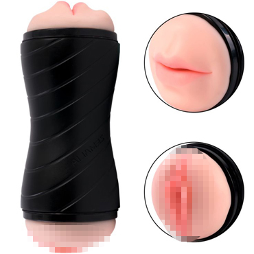 Zemalia Gina, телесный/черный, Двухсторонний мастурбатор в тубе, вагина и ротик с язычком и зубками