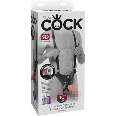Pipedream King Cock Hollow Strap On Suspender System 10", телесный