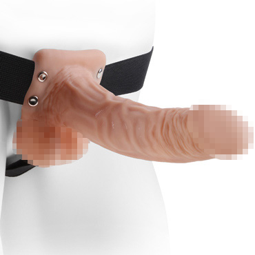 Pipedream Fetish Fantasy Hollow Strap-On with Balls 19 см, телесный, Полый страпон с мошонкой на ремне и другие товары Pipedream с фото