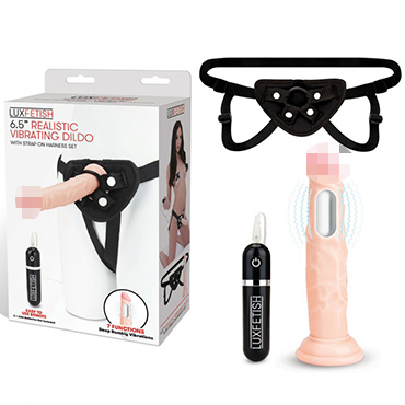 Lux Fetish Realistic Vibrating Dildo & Strap-On Harness Set 16 см, телесный