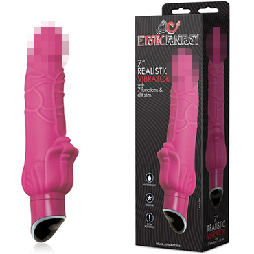Erotic Fantasy Ultra Realistic Vibe with Clitoral Stimulator, розовый