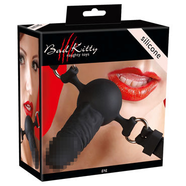 Bad Kitty Silicone Gag Ball, черный - Кляп с реалистичный фаллоимитатором - купить в секс шопе