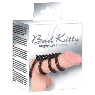 Bad Kitty Cock Ring 4 rings, черная, Насадка на пенис с гребнем и другие товары Bad Kitty с фото