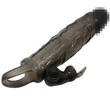 Baile Brave Man с клиторальным кроликом, черная - Удлиняющая вибронасадка - купить в секс шопе