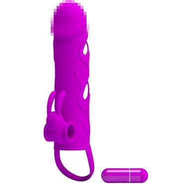Baile Pretty Love Penis Sleeve 5,5", фиолетовая - Насадка на пенис с клиторальным кроликом - купить в секс шопе