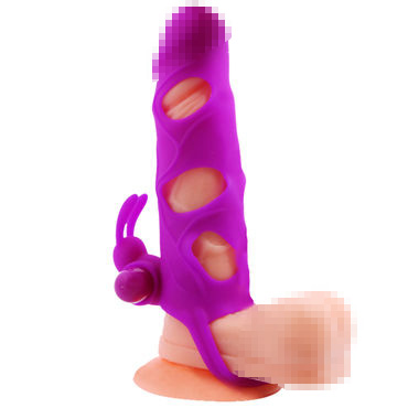Baile Pretty Love Penis Sleeve 5,5", фиолетовая, Насадка на пенис с клиторальным кроликом и другие товары Baile с фото