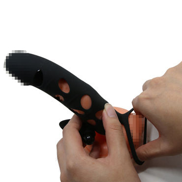 Baile Pretty Love Penis Sleeve 6", черная, Насадка на пенис с язычком для клитора и другие товары Baile с фото