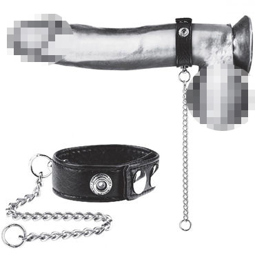 Blue Line Snap Cock Ring With Leash, черное