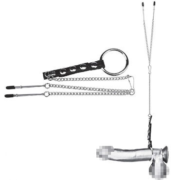 Blue Line Cock Ring With Nipple Tweezers, серебристое