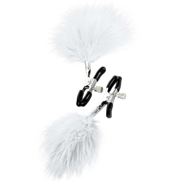 Toyfa Theatre Nipple Clamps with Feather, белые