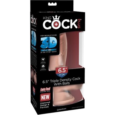 Pipedream King Cock Plus Triple Density Cock with Balls 17 см, телесный