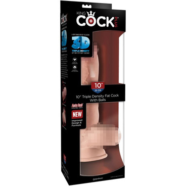 Pipedream King Cock Plus Triple Density Fat Cock with Balls 25 см, телесный