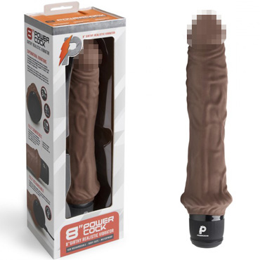 PowerCocks 8" Girthy Realistic Vibrator, шоколад
