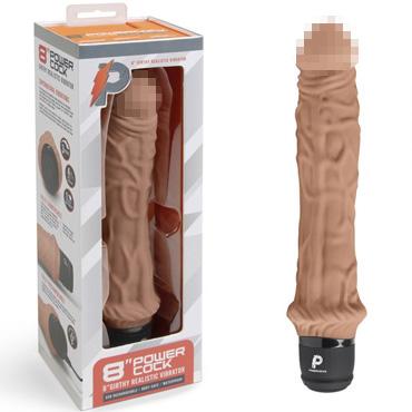 PowerCocks 8" Girthy Realistic Vibrator, мокка