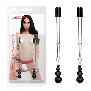 Lux Fetish Adjustable Tweezer Nipple Clips, черные