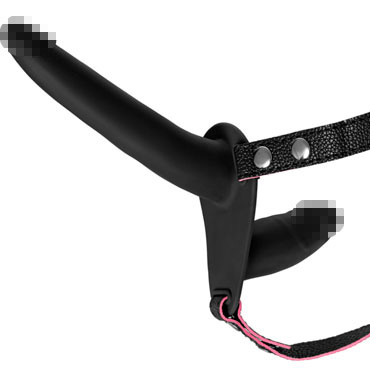 Toyfa Black&Red Double Strap-On, черный - Страпон на креплении со вставкой - купить в секс шопе