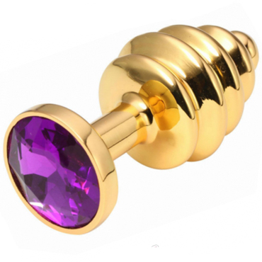 CanWin Ребристая анальная пробка, золотой/фиолетовый, С кристаллов в основании