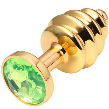 CanWin Ребристая анальная пробка, золотой/зеленый, С кристаллов в основании