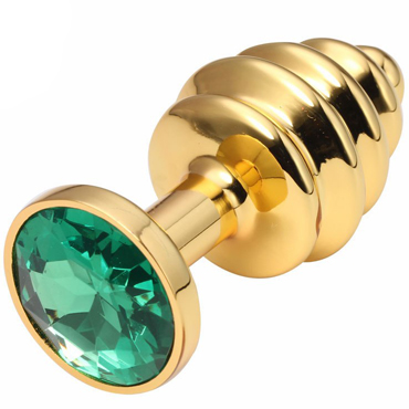 CanWin Ребристая анальная пробка, золотой/темно-зеленый, С кристаллов в основании