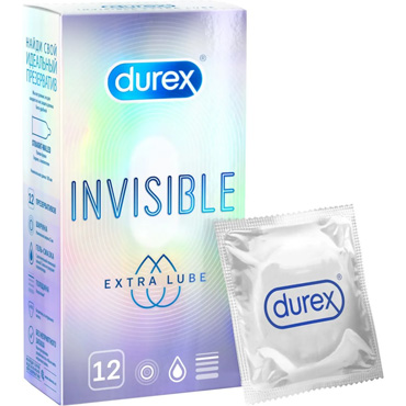 Durex Invisible Extra Lube, 12 шт, Презервативы ультратонкие с увеличенным объемом смазки
