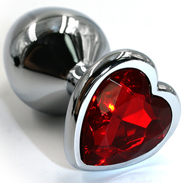 Funny Steel Anal Plug Al Small, серебристый/красный, Анальная пробка с кристаллом в форме сердца