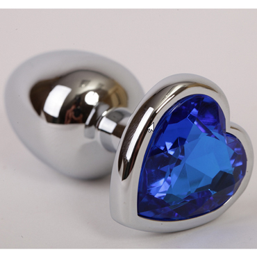 Funny Steel Anal Plug Al Medium, серебристый/синий, Анальная пробка с кристаллом в форме сердца