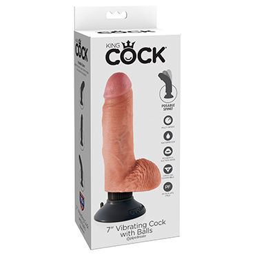 Pipedream Vibrating King Cock With Balls 18 см, телесный, Реалистичный вибратор на присоске