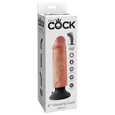 Pipedream Vibrating King Cock 15 см, телесный, Реалистичный вибратор на присоске