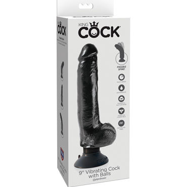 Pipedream Vibrating King Cock With Balls 23 см, черный, Реалистичный вибратор на присоске