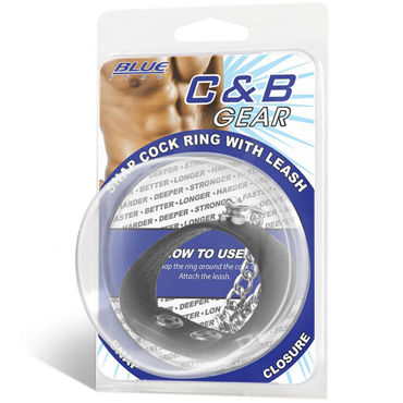 Blue Line Snap Cock Ring With Leash, черное - фото, отзывы