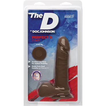 Doc Johnson The D Perfect D 7, коричневый, Реалистичный фаллоимитатор с мошонкой