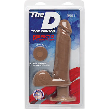 Doc Johnson The D Perfect D Vibrating 8, светло-коричневый, Реалистичный вибратор с мошонкой