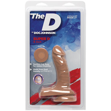 Doc Johnson The D Super D 6, светло-коричневый, Реалистичный фаллоимитатор с мошонкой