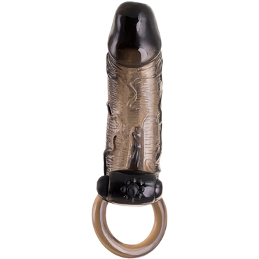 ToyFa Xlover Насадка 14,5 см, черная - Для увеличения члена, с вибрацией и кольцом - купить в секс шопе