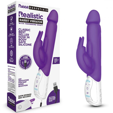 Rabbit Essentials Realistic Rabbit Vibrator, фиолетовый, Реалистичный вибратор-кролик