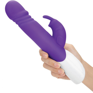 Rabbit Essentials Thrusting Rabbit Vibrator, фиолетовый - Кролик-вибратор с толкающей головкой - купить в секс шопе