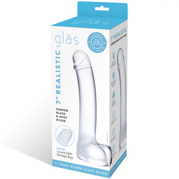 Glas 7" Realistic Curverd Glass G-Spot Dildo, прозрачный - Реалистичный дилдо из стекла с мошонкой - купить в секс шопе