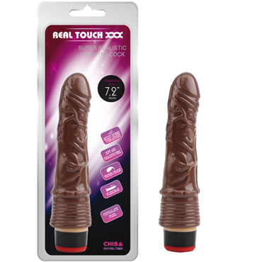 Chisa Real Touch XXX 7.2” Vibe Cock, коричневый, Вибратор реалистик с рельефным основанием