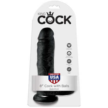 Pipedream King Cock Cock with Balls 20 см, черный, Фаллоимитатор на присоске с мошонкой
