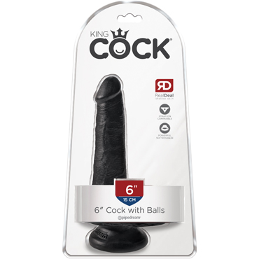 Pipedream King Cock Cock with Balls 15 см, черный, Фаллоимитатор на присоске с мошонкой