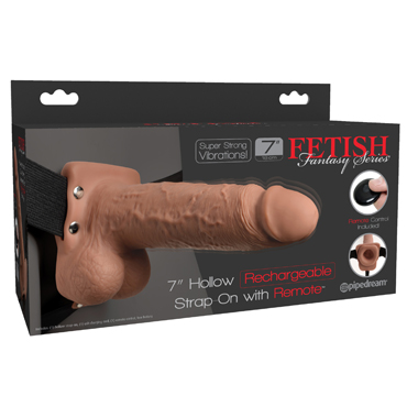 Pipedream Fetish Fantasy Hollow Rechargeable Strap-on with Balls 18 см, загорелый