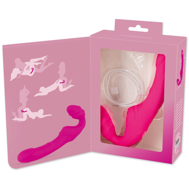 You2Toys Vibrating Strapless Strap-On Double Teaser, розовый - Безремневой страпон с вибрацией - купить в секс шопе