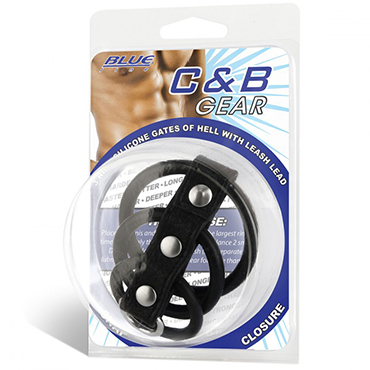 BlueLine C&B Gear 3-ring Silicone Gates Of Hell Cock Ring With Leash Lead, черные - фото, отзывы