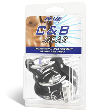 BlueLine C&B Gear Double Metall Cock Ring With Locking Ball Strap, черное - фото, отзывы