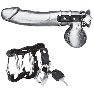 BlueLine C&B Gear Double Metall Cock Ring With Locking Ball Strap, черное