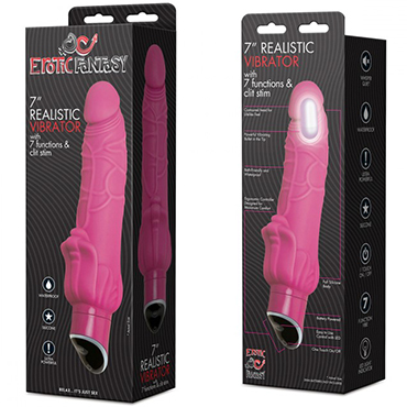 Erotic Fantasy Ultra Realistic Vibe with Clitoral Stimulator, розовый - Реалистичный вибратор со стимуляцией клитора - купить в секс шопе